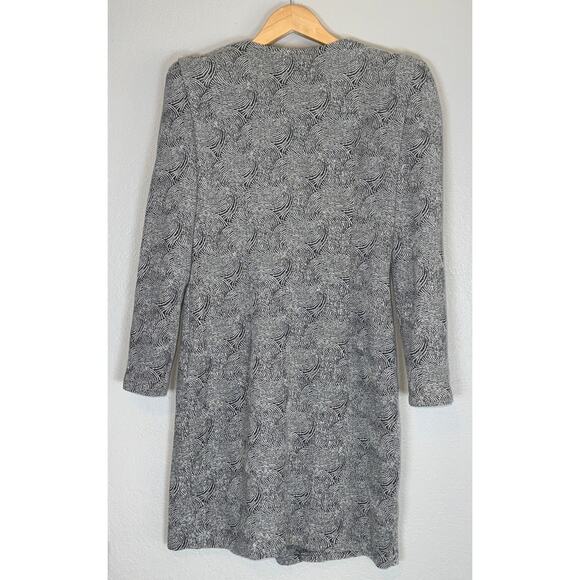 Vintage 80s Black White Structured Power Dress Womens Large Bold Abstract Print - Picture 3 of 4